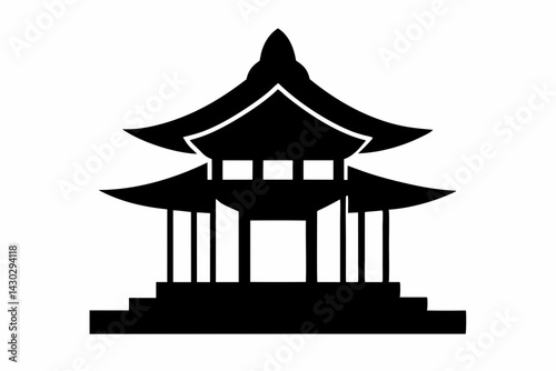 Small Japanese Tea House Silhouette Vector Illustration