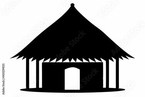 Small Thatched Roof Hut Silhouette Vector Illustration