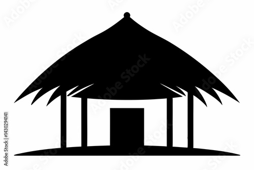 Small Thatched Roof Hut Silhouette Vector Illustration