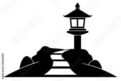 Stone Lantern Path Marker Silhouette Vector Illustration