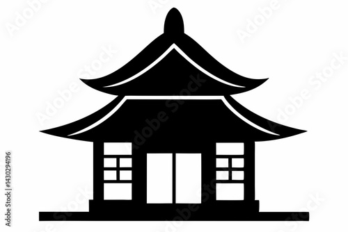 Small Japanese Tea House Silhouette Vector Illustration