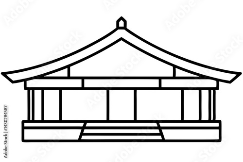Wooden Engawa Veranda Line Art Vector Illustration