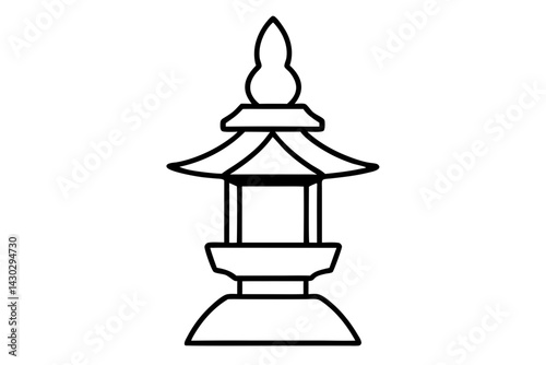 Zen Garden Stone Lantern Line Art Vector Illustration