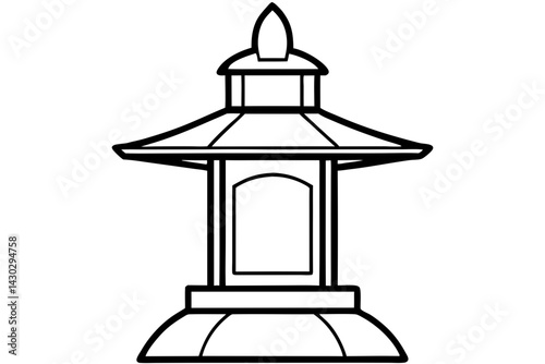 Zen Garden Stone Lantern Line Art Vector Illustration