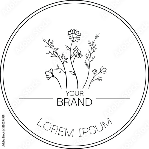 Emblem loral logo line art vector simple minimalist illustration template icon graphic design for florist, business selling flowers and bouquet with circle badge concept