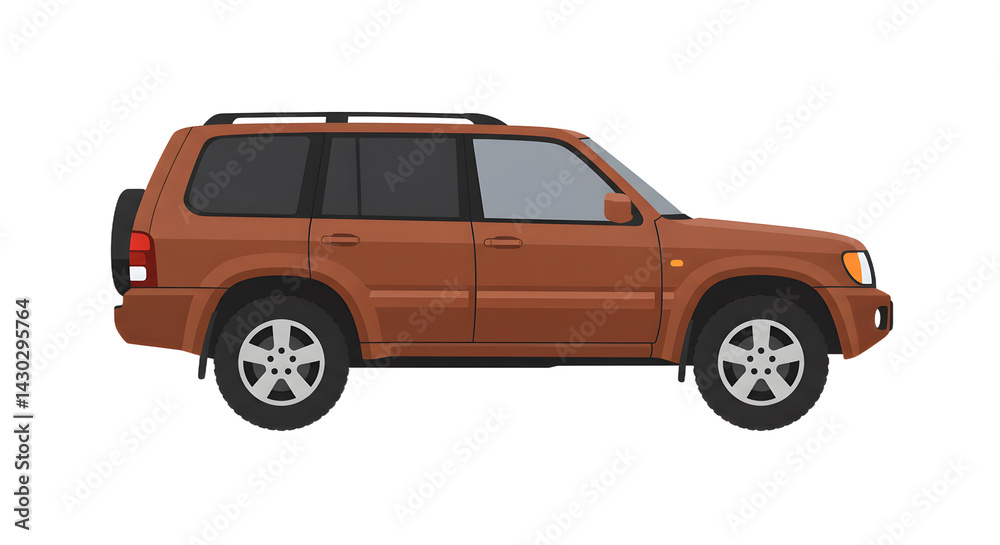 Illustration of a brown SUV parked on a plain background, showcasing its sleek design and modern features