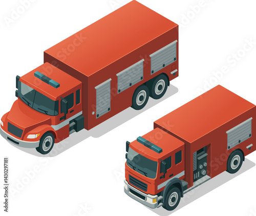 Isometric classic firefighter truck set