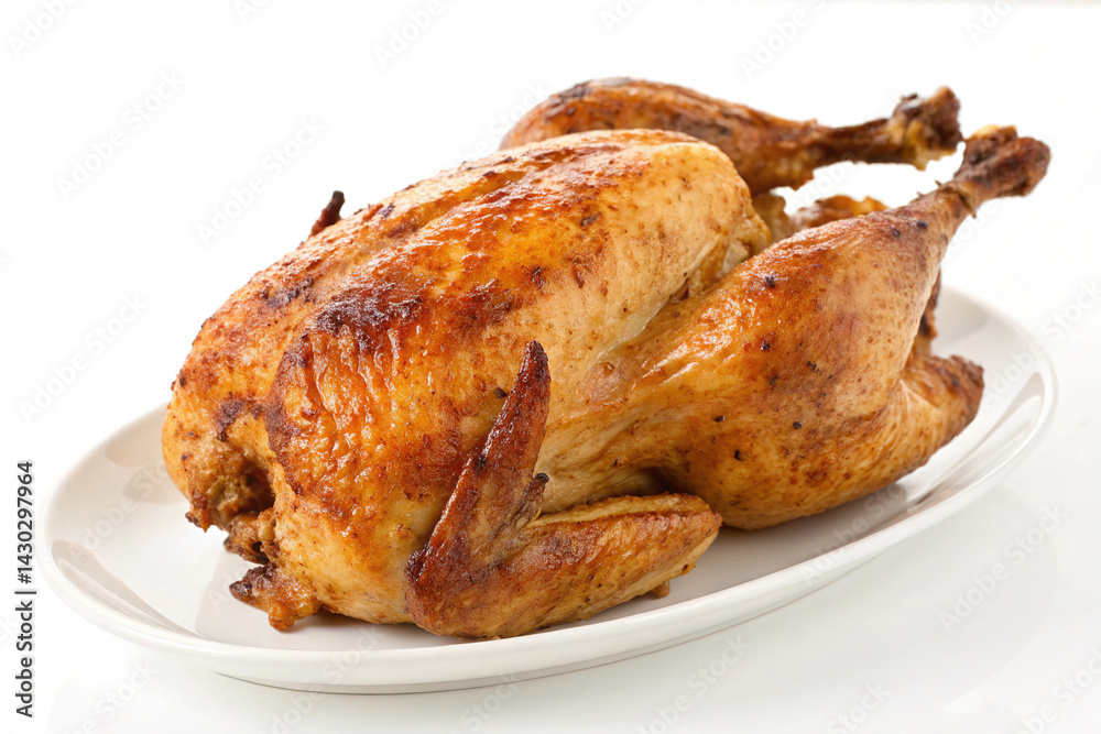 Roasted chicken isolated on white background