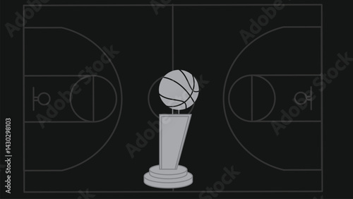 Basketball Trophy on Dark Court Vector Background in Minimal Monochrome Style