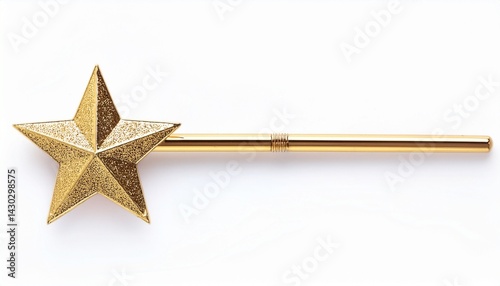 golden star wand on white background
