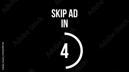 Skip Website Video Ad in 5 Seconds Countdown Counter from 5 to 0 4k Motion Graphics Video Footage with Alpha Channel