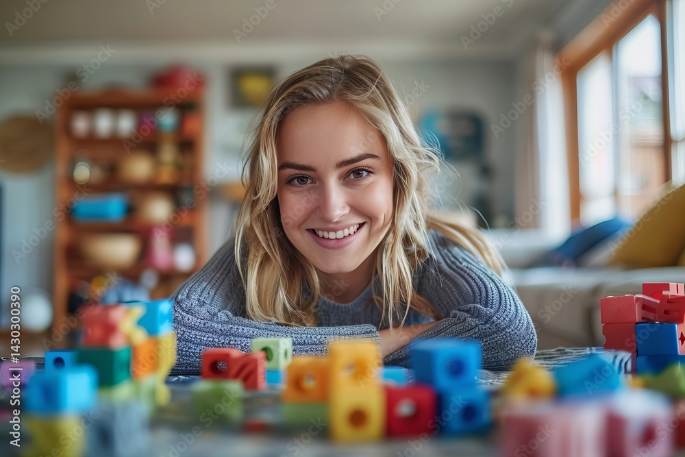 Fototapeta premium Woman exuding power and creativity in playful photo asserting her space.