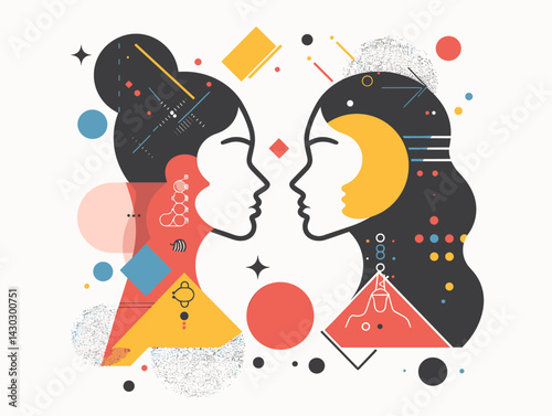Vector illustration of a man and a woman in profile. The concept of relationships between man and woman.