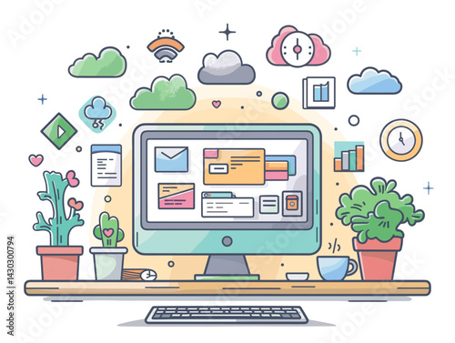 Flat design modern vector illustration concept of online education, e-learning, distance learning, webinar.