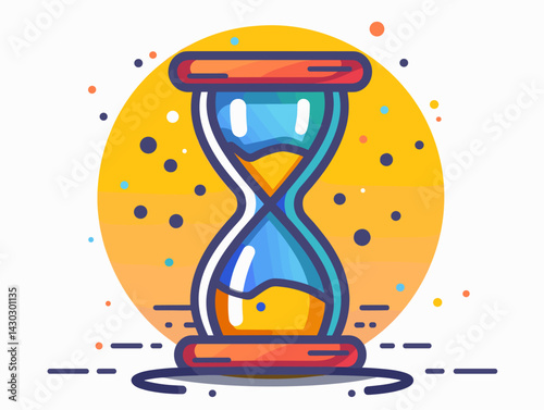 Hourglass flat color icon. Sandglass with flowing sand. Vector illustration