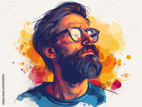 Portrait of a man with a beard and glasses. Vector illustration
