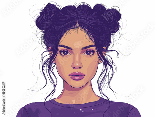 Portrait of a beautiful young brunette girl. Vector illustration.