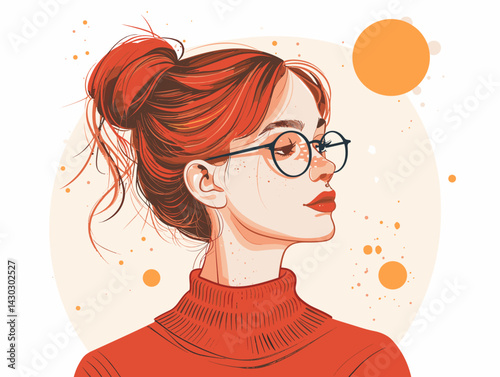 Beautiful girl with long hair and glasses. Vector illustration in sketch style.
