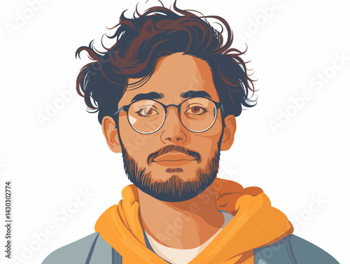 Portrait of a man with a beard and glasses. Vector illustration