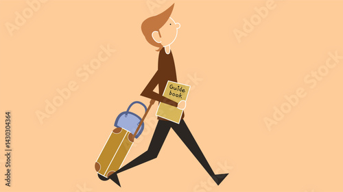 A stylized illustration of a man holding a suitcase, ready for travel. The scene conveys a sense of excitement and anticipation for the journey