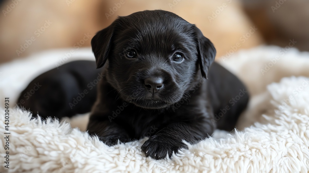 Adorable Black Labrador Puppy Sleeping on Fluffy Bed Adorable Black Labrador Puppy Sleeping on Fluffy Bed