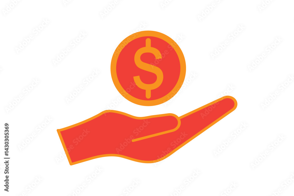 Money in hand icons set. Save money sign. Cash, loan, coin, dollar, saving, budget, earning money, revenue symbol. Hands holding dollar coin flat and line style - stock vector. Money in hand icons set. Save money sign. Cash, loan, coin, dollar, saving, budget, earning money, revenue symbol. Hands holding dollar coin flat and line style - stock vector.
