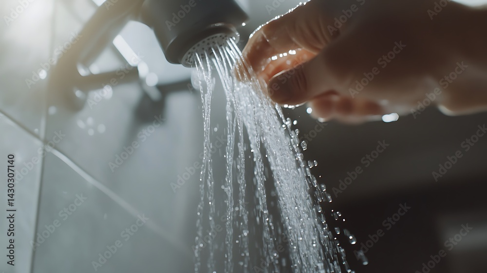 Hand Adjusting Water Flow from Shower Head Hand Adjusting Water Flow from Shower Head