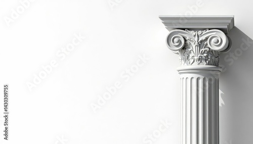 Elegant Roman column detail against stark white backdrop  white  backdrop  pillar