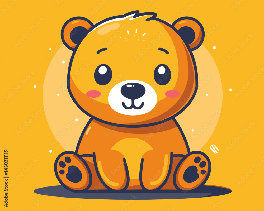 Fototapeta premium Cute cartoon brown bear on a yellow background. Vector illustration.