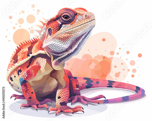 Chameleon on the background of the sunset. Vector illustration.
