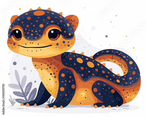 Cute cartoon kamchatka lizard. Vector illustration on white background.