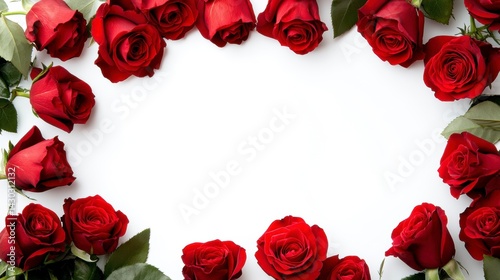 Obraz na płótnie Red roses arranged in a frame on white background. w salonie