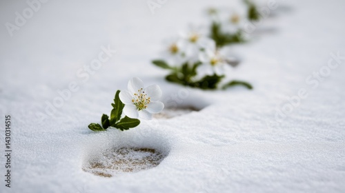 Footprints on White Ground With Blooming Flowers Emerging From Each Step Creating a Serene Pathway in Nature Generative AI