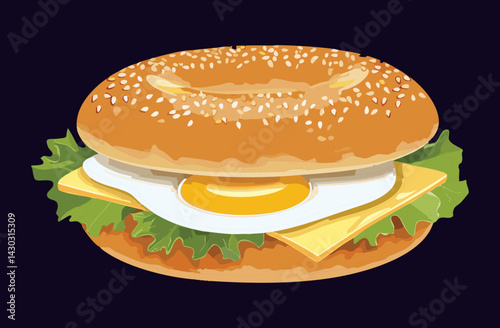 Bagel Egg and Cheese - Vector Illustration