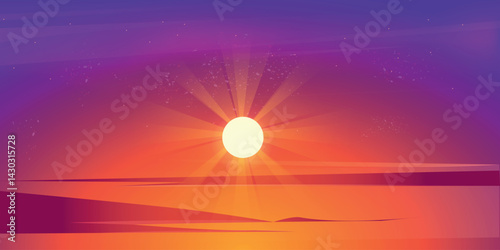 Sunset with warm shades of sky and light oblong clouds create an atmosphere of tranquility, romance and beauty of nature.