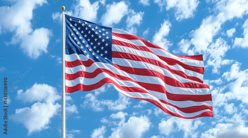 Obraz premium American flag waving in a clear blue sky (1)