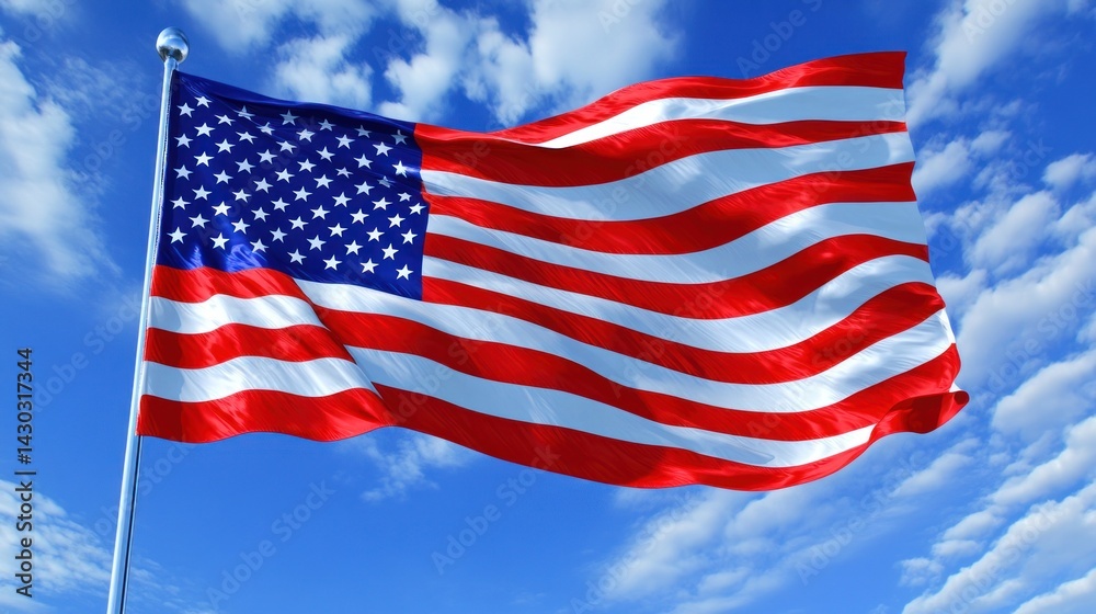 Fototapeta premium American flag waving in a clear blue sky
