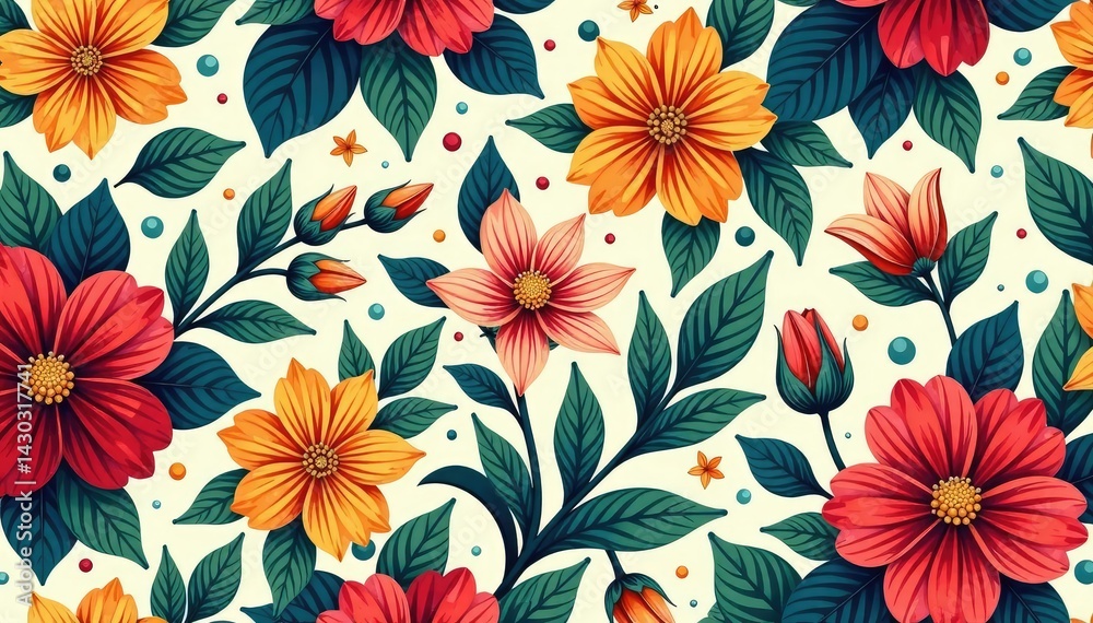 Intricate floral elements repeating to create a flowing, natural pattern , textile, pattern Intricate floral elements repeating to create a flowing, natural pattern , textile, pattern