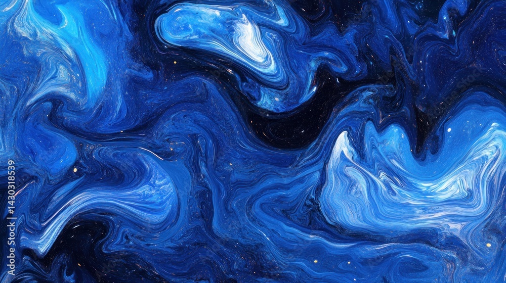 Obraz premium Abstract swirls of blue and white paint create a cosmic effect.