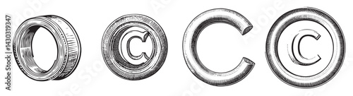 Vintage Drawings of Metal Washers and Gaskets in Various Styles, logo design, engraving design, vector illustration