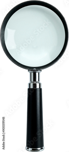 High-resolution magnifying glass isolated on transparent background for educational and marketing use.
