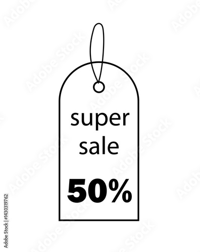 super sale tag black outline on white background,