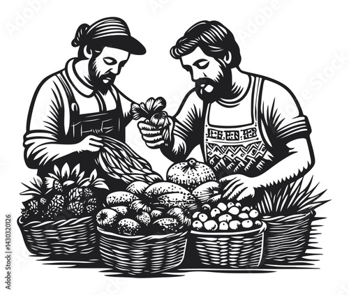 Men Engaging in Fruit and Vegetable Market Activities and Commerce
