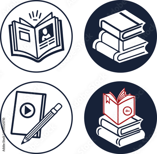 Book Icons for Online Learning and Education. Modern Book Icon Pack for Digital Platforms. Flat Book Icons for Apps and Web Design. Clean Book Icon Set for Educational Projects