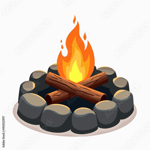 campfire illustration with flames and rocks