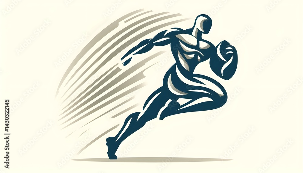 Fototapeta premium Minimalist vector icon of athlete mid-motion, bold outlines and gentle shadows, isolated on light background for active lifestyle themes