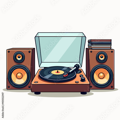 vintage record player with speakers  retro sound system illustration