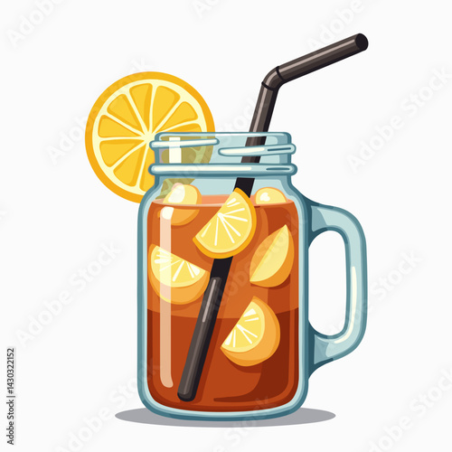 fresh lemonade in glass jar with straw