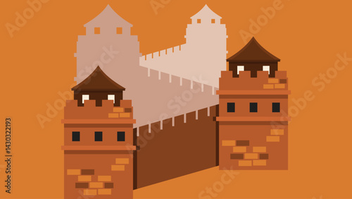 illustration of the Great Wall of China, stretching across mountains and valleys, showcasing its ancient architecture and historical significance