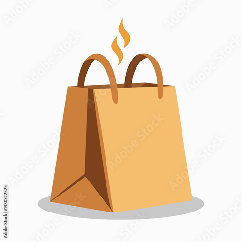 brown shopping bag with handle and flame illustration